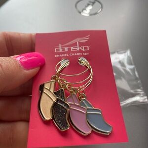 Dansko Enamel Shoe Charm Set in Gold, Black Glitter, Pink, and Blue